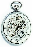 Bernex Swiss Made Skeleton Rhodium Plate Open Face Pocket Watch