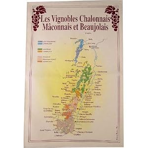 Beaujolais (Macon, Chalons) Region Wines map instructional and Pictorial on Printed Towel. Terroirs de France Tea Towel