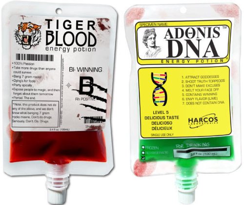 Energy Drink Charlie Sheen Energy Potion Set of 2 Tiger Blood Adonis DNA