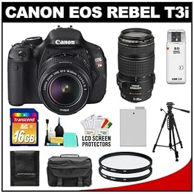 Canon EOS Rebel T3i 18.0 MP Digital SLR Camera Body & EF-S 18-55mm IS II Lens with 70-300mm IS USM Lens + 16GB Card + Battery + Case + (2) Filters + Tripod + Cleaning Kit