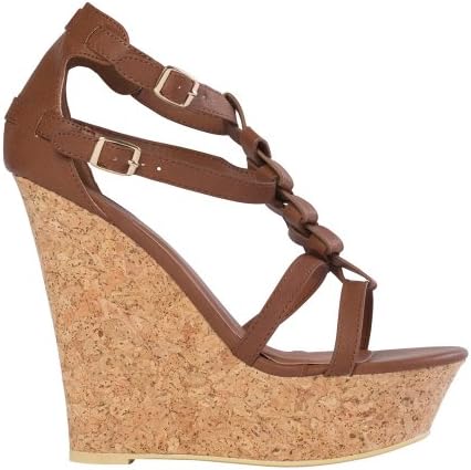 Just Fab Women's Calistoga Brown PU Wedge 11 M US