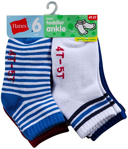 Hanes Toddler Boys Non-Skid Ankle Socks # 27/6 (6 Pairs)