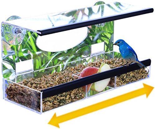 Large Window Bird Feeder. Quality Bird Feeders Window Mounted Acrylic Design, Heavy Duty Suction Mounts To Glass Presenting A Clear Window Bird Feeder Experience, Removable Tray, Lifetime Warranty.