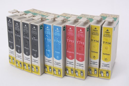 Silvertrade – 10 x kompatible XL Tintenpatronen mit CHIP, kompatibel zu Epson (4x schwarz T0711, 2x cyan T0712, 2x magenta T0713, 2x gelb T0714) für Epson Stylus D120 D120 Network Edition D78 D92 DX4000 DX4050 DX4400 DX5000 DX6000 DX6050 DX7000F DX7400 DX7450 DX8400 DX8450 DX9400F DX9400F Wifi-Edition Office B40W Office BX300F Office BX600FW Office BX610FW S20 S21 SX100 SX105 SX110 SX115 SX200 SX205 SX210 SX215 SX400 SX400 WiFi SX405 SX405 WiFi SX410 SX415 SX425 SX510W SX515W SX600FW SX610FW