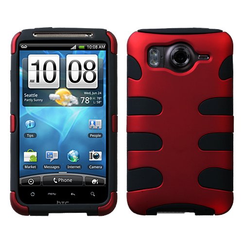 Red/Black Fishbone Design Hybrid Hard/Gel Phone Cover Protector Case for HTC Inspire 4G