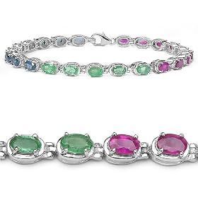 Buy 7.65 Carat Genuine Emerald, Ruby and Sapphire Silver Bracelet With Rhodium Finish by JewelzDirect