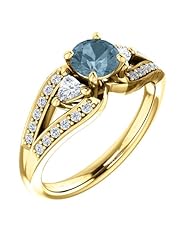 10K Yellow Gold Round Cut Blue and White Diamond Ring -- LIFETIME WARRANTY