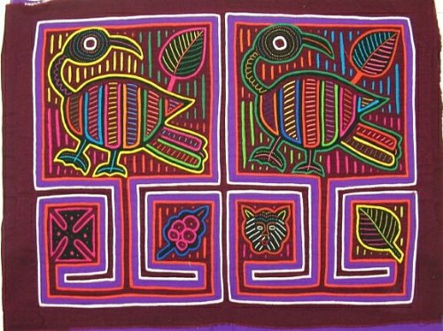 Highly Detailed Pair of Parrots Traditional Kuna Mola