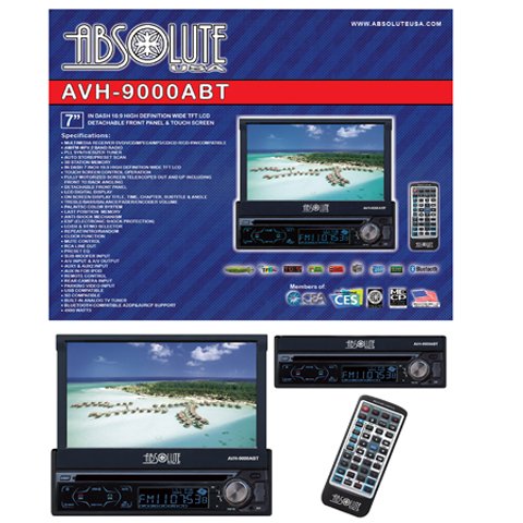 Absolute AVH-9000ABT 7-Inch In-Dash Multimedia Touch Screen System with Bluetooth, Analog TV Tuner and USB/SD Slot