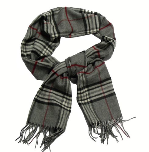 Gray, White,Black and red Plaid Scarf
