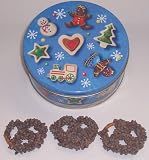 Scott's Cakes 1 lb. Milk Chocolate Covered Pretzel with Chocolate Chips in a Christmas Cookie Tin