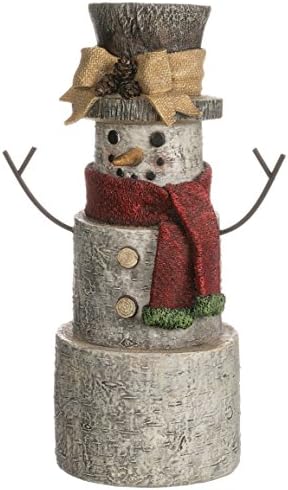 Wood Log Mrs. Snowman 7 x 10 inch Resin Stone Christmas Figurine Statue
