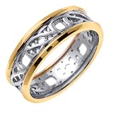 Light Celtic Wedding Ring in 14K Two Tone Gold