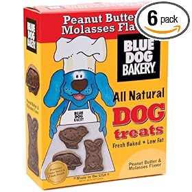 Blue Dog Bakery Natural Low Fat Dog Treats, Peanut Butter & Molasses Flavor, 20-Ounce Boxes (Pack of 6)