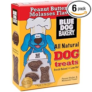 Blue Dog Bakery Natural Low Fat Dog Treats, Peanut Butter & Molasses Flavor, 20-Ounce Boxes (Pack of 6)