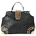 MG Collection Gothic Studded Doctor Style Convertible Top Handle Shoulder Handbag, Black, One Size