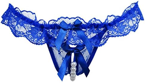 DZT1968(TM)2015 Lady Lingerie Underwear Gauze Bowknot Beads Lace Panties Knicker Thong (Blue)