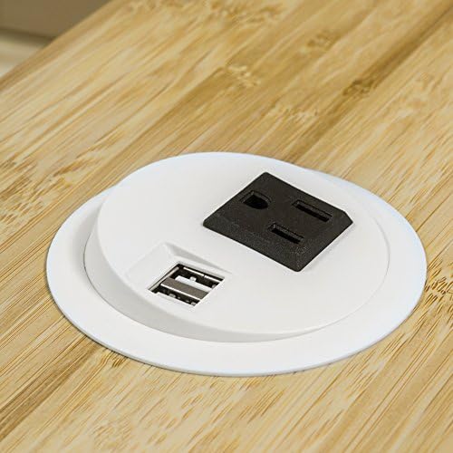 Power Grommet with 2 USB Chargers and 1 Power Outlet - White