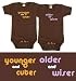 Baby Twin Boy/Girl Gift Set, (Includes 2 Brown Bodysuits - Younger - Older gb, size 6-12 mo)