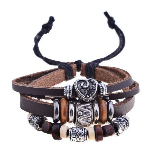 Lureme Tibetan Vintage Charm Bead Braided Multi Strand Adjustable Leather Bracelet for Women and Men 06000582*