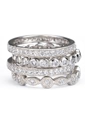 SusanB.Designs Simulated Diamond Stackable Bands Set of 4 Rings Sterling Silver