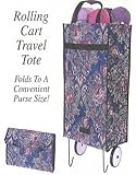 TAPESTRY PRINT COLLAPSIBLE ROLLING CART TRAVEL TOTE (FOLDS TO A CONVENIENT PURSE SIZE!)