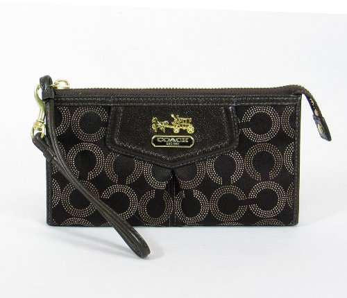 Coach 44422 Poppy Op Art Signature Zip Wallet Wristlet Clutch Brown