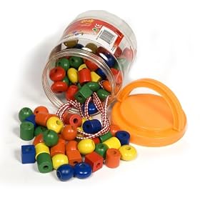 Wooden Lacing Beads in a Jar