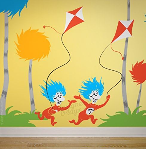 Designer Playground Dr Seuss Thing 1 Thing 2 Flying Kites wall decal ( 45W X 55H Inches ) K147