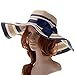 Vbiger Fashion Women Large-Brim Straw Bowknot Hat Mixed-color Stripe Beach Summer Sun Hats (Azure)