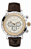 Image of Nautica A20072G Gents swiss chronograph movement, dark brown leather strap, silver dial, rose gold accents