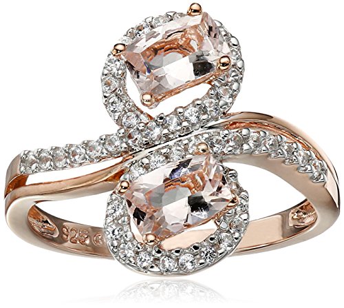 18k Rose Gold Over Sterling Silver Morganite and Created White Sapphire Ring, Size 8