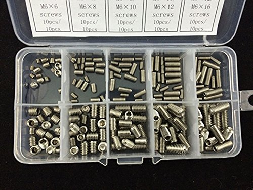 Stainless Steel Hex Socket Set Screw Assortment Kit with Plastic Box 200pcs Silver