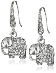 Betsey Johnson "Crystal Rhodium" Crystal Elephant Drop Earrings