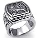 KONOV Mens Stainless Steel Ring, Vintage Gothic Crown Leo King Signet, Black Silver