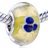 Murano Glass Bead Gold Foil Blue Texture Flower Translucent Della Fit Pandora Bead Charm Bracelet