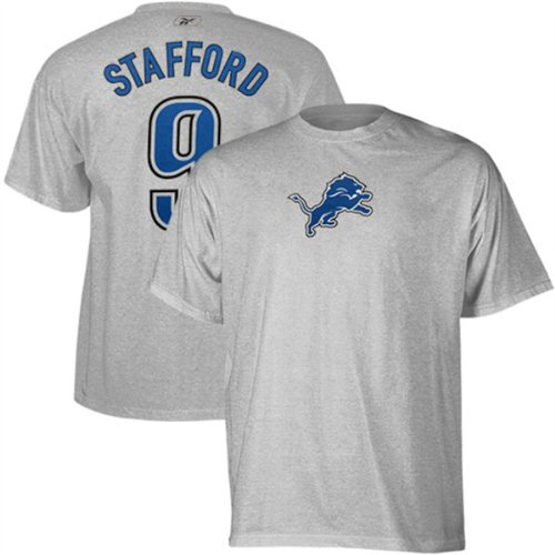 Matthew Stafford Reebok Detroit Lions Grey Player Jersey T-Shirt (X-Large)
