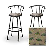 IMAGE OF 2 John Deere Tractor Fabric Black Swivel Barstools