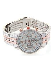 Womens Designer Inspired Glitz Style Two Tone Chronograph Mid Sized Watch