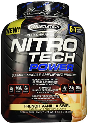 MuscleTech Nitro Tech Power Powder, Superior Whey Protein Peptide Muscle Growth Formula, French Vanilla Swirl, 4 lbs (1.81kg)