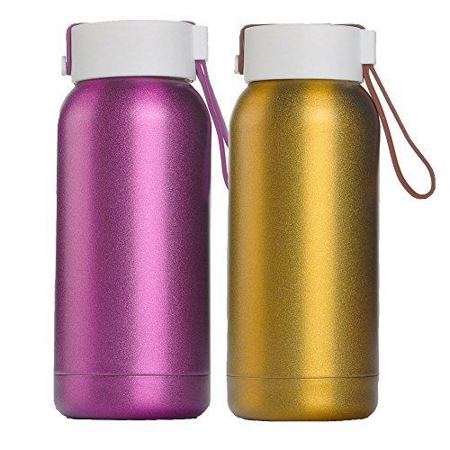 Superstring Flask Vacuum Insulated Stainless Steel Water Bottle Double Walled Thermos with Lanyard Colorful Frosted Matte 8OZ 2pcs Purple and Gold