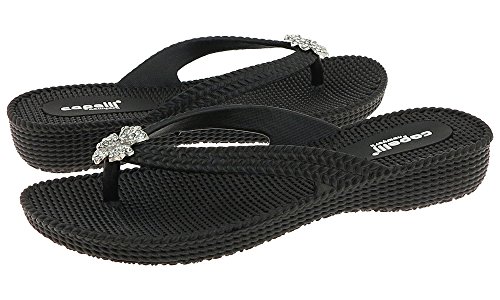 Capelli New York Textured Injected Thong with Flower Medallion Trim Ladies Flip Flop