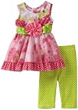 Youngland Baby-girls Infant Knit Sleeveless Dress With Mesh Overlay And Knit Print Legging
