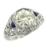 18K White Gold Antique Diamond and Sapphire Engagement Ring, circa 1920s