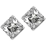 No Pierced Ears Magnetic Stud Earrings Men Square 5mm Diamond CZ Princess Cut Silver