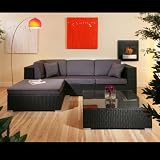Luxury Rattan Sofa Set Black/Grey Sofa, coffee table, footstool, cover