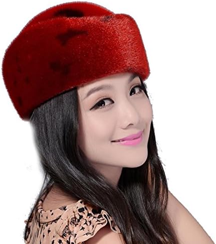Women's Seals Full Fur Stewardess Fedora Hats with Mink Fur Top (One Size, Red)