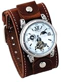 Nemesis #BLBB087W Men's Open Heart Skeleton Moon Indicator Wide Cuff Band Automatic Watch