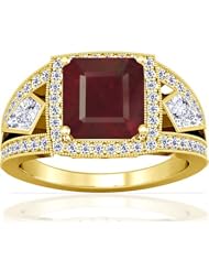 18K Yellow Gold Emerald Cut Ruby Ring With Sidestones