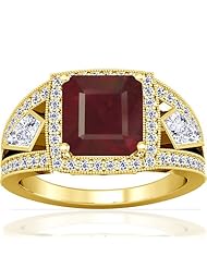 14K Yellow Gold Emerald Cut Ruby Ring With Sidestones